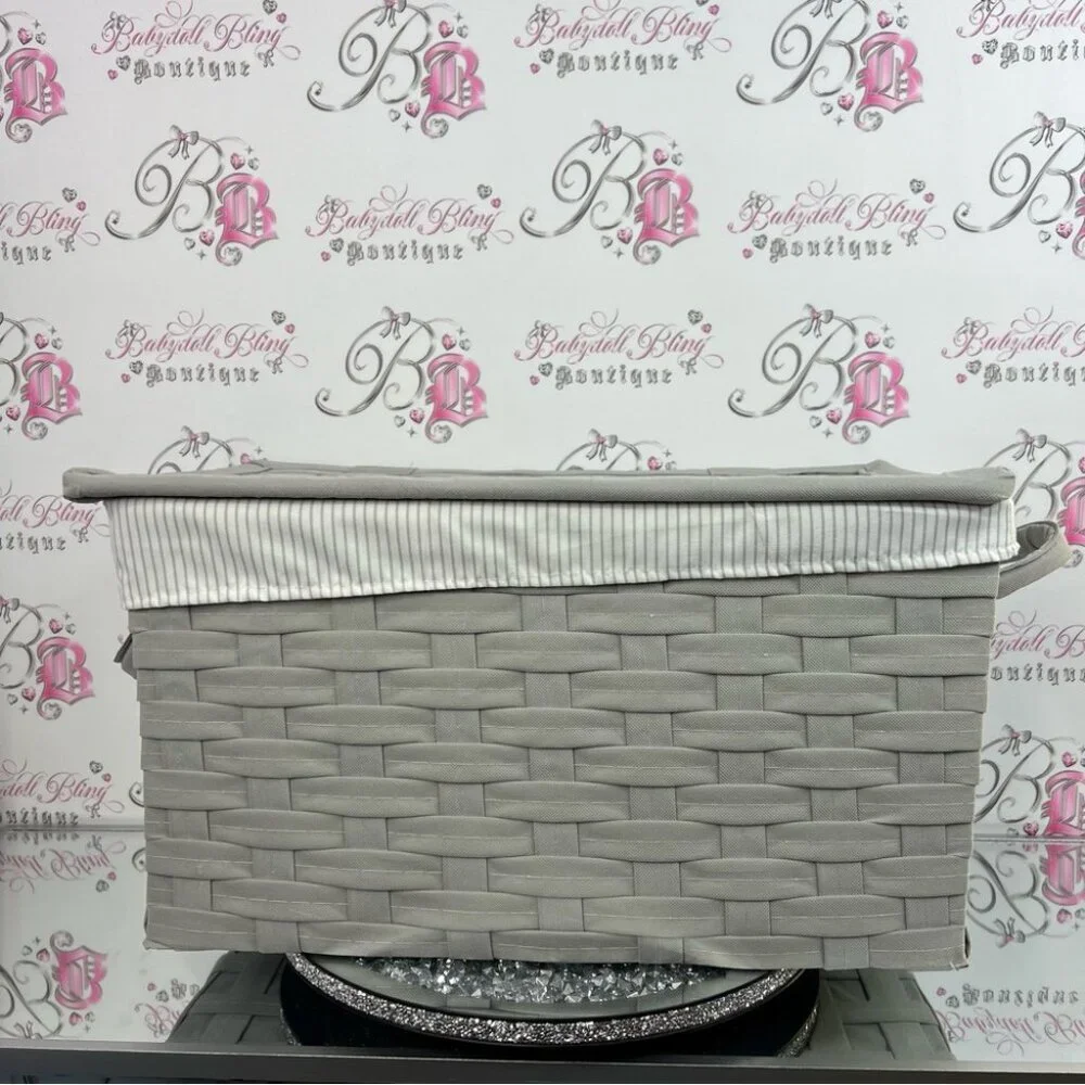 Nicole Miller basket flip top bin tote storage Gray Woven Basket with Lid